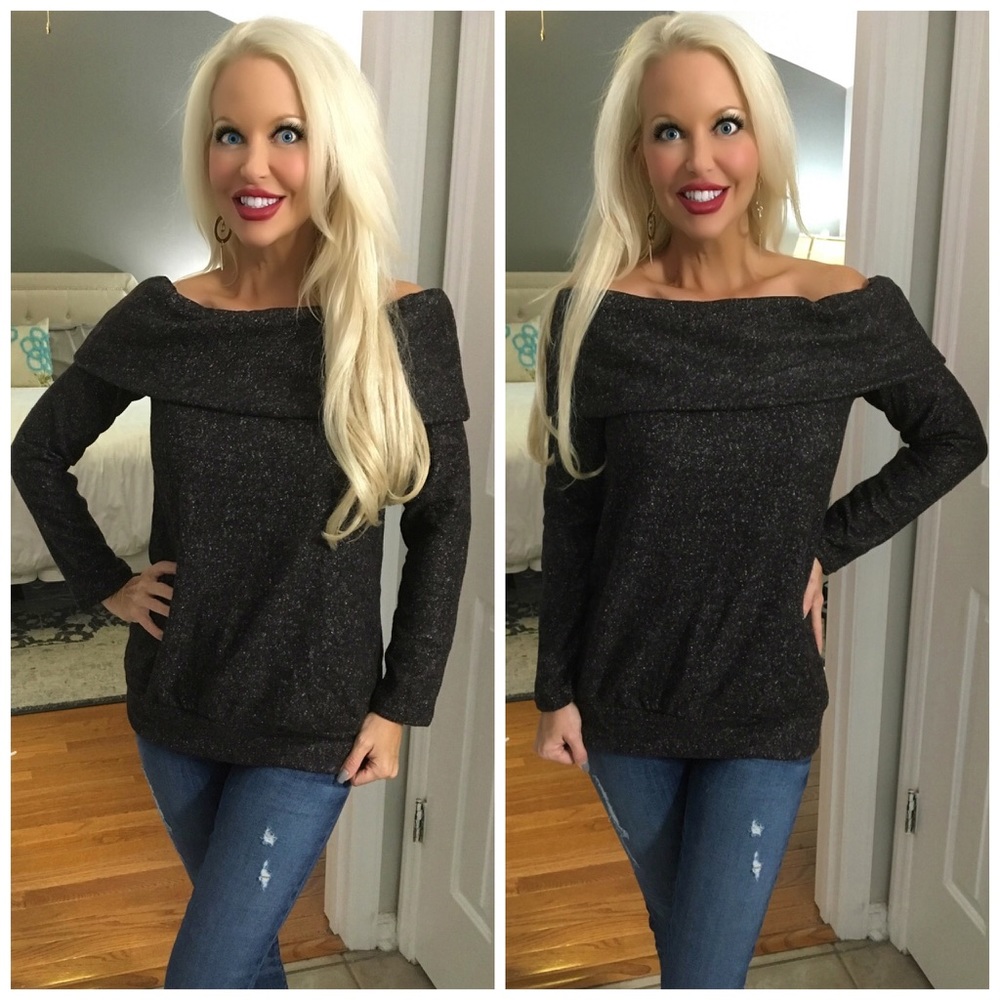 β€οΈLAST 1! Charcoal Off Shoulder Sweater! - Picture 2 of 2